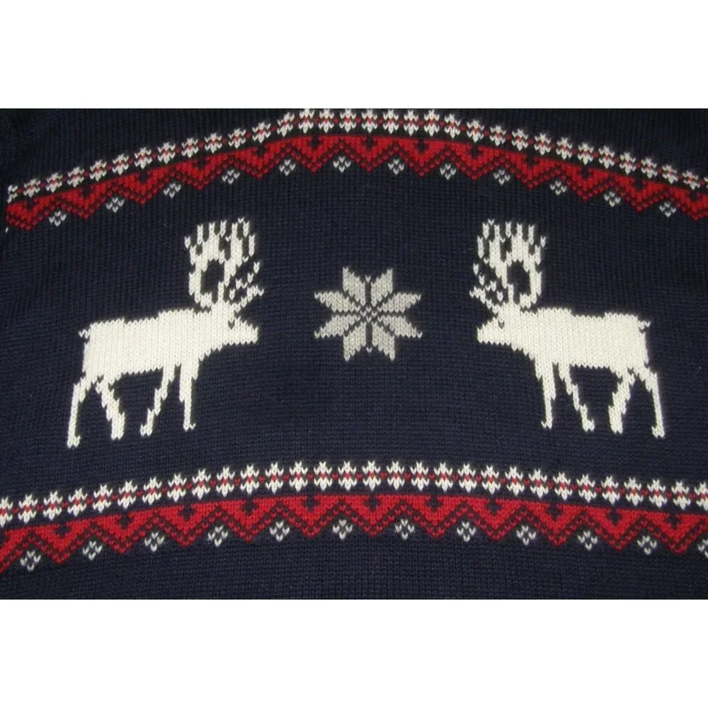 Boys Sz Medium (7-8) Navy Blue Fair Isle Moose Stretchy Cotton Sweater GYMBOREE